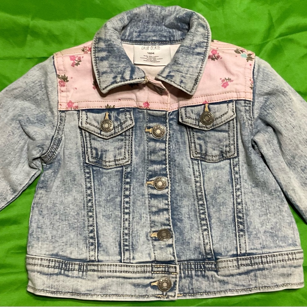 Denim Jacket with Pink Floral Accents